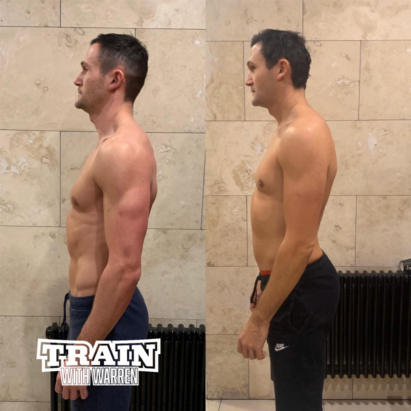 Before and after photo of Train With Warren client